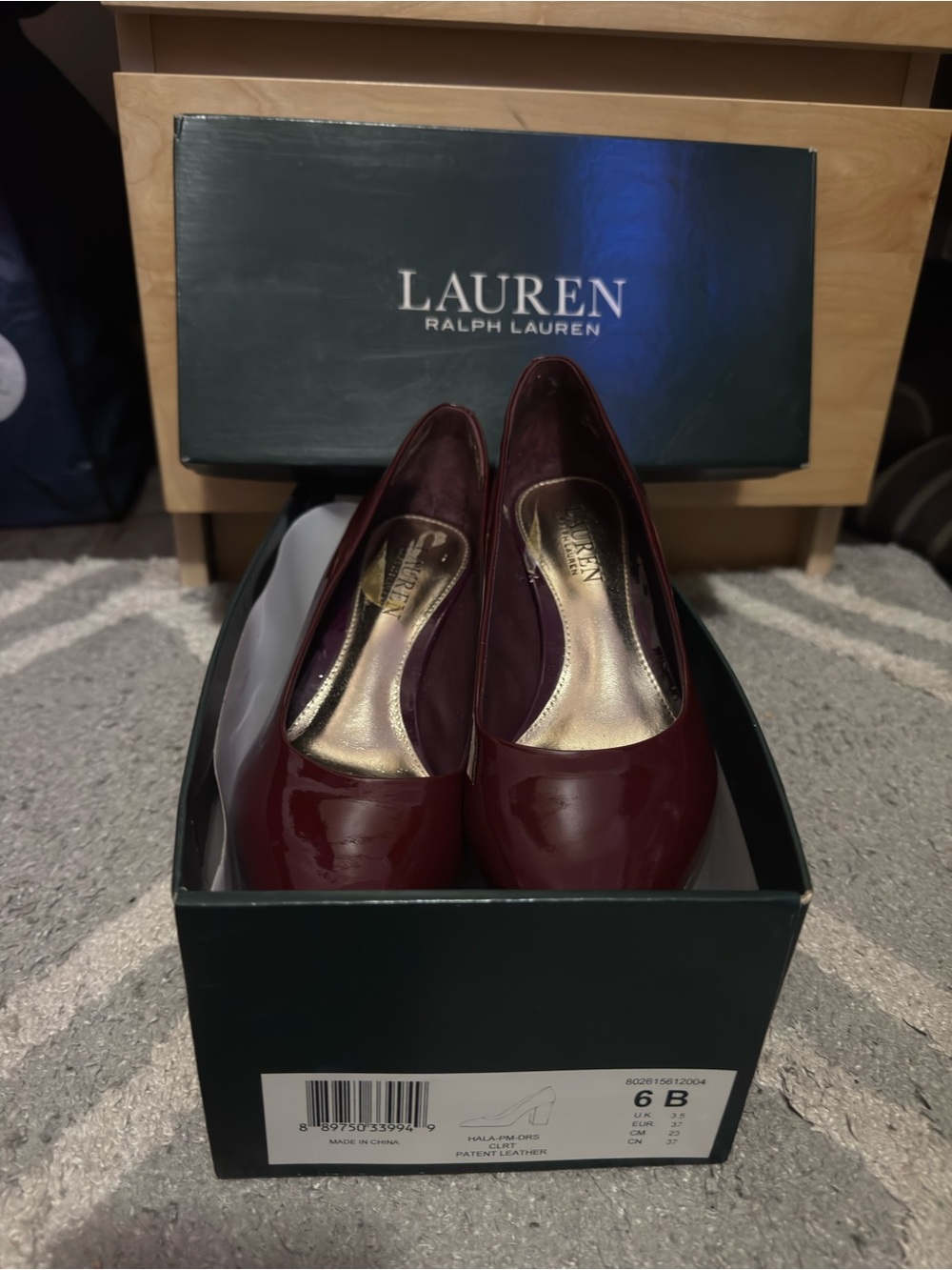 Lauren Ralph Lauren Burgundy Patent Leather Round-Toe Pumps